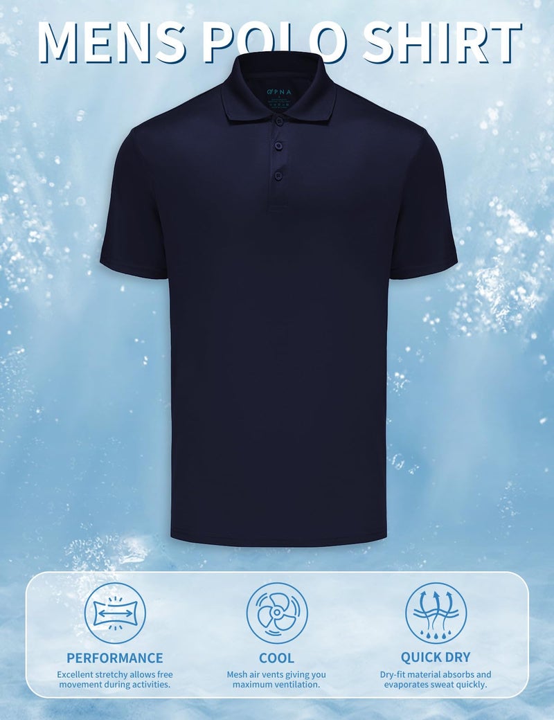 Opna Mens Dry-Fit Golf Polo Shirts,Navy,Large - Image 5